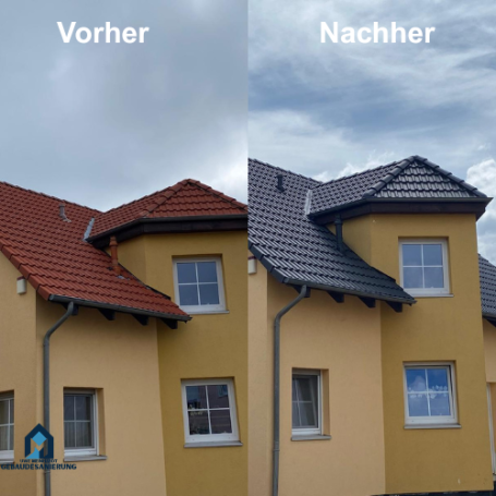 Haus mit Dachveränderung, links vorher, rechts nachher.